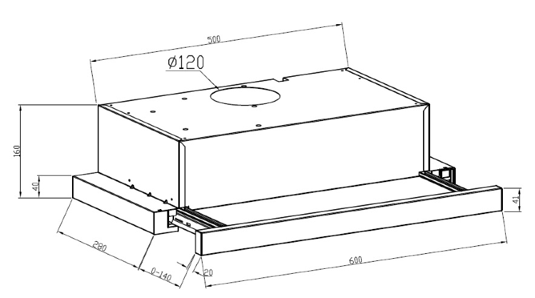 LEX HUBBLE 2M 600 WHITE вытяжка встраиваемая телескопическая