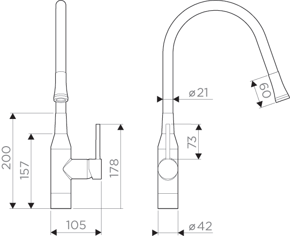 Omoikiri Yatomi-BN-BL латунь/нерж. сталь/черный шланг смеситель