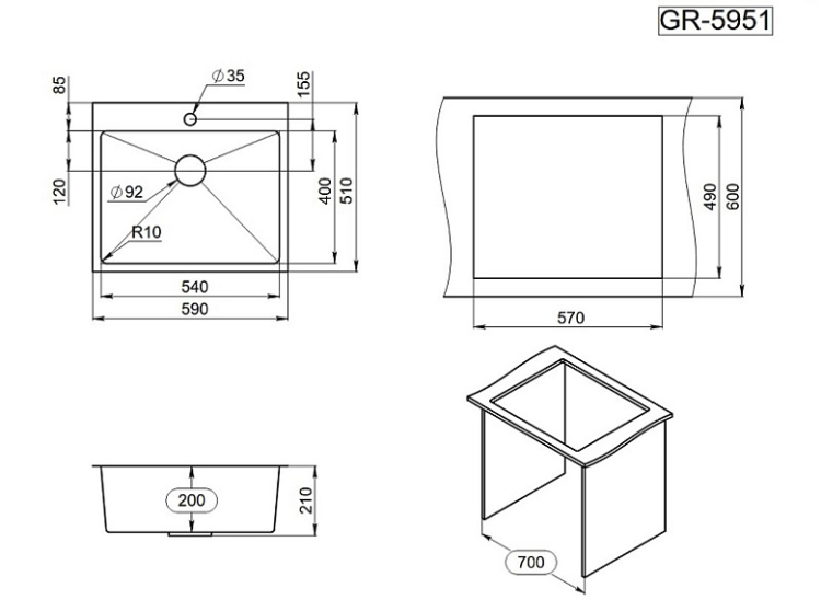 Granula GR-5951 сталь сатин мойка