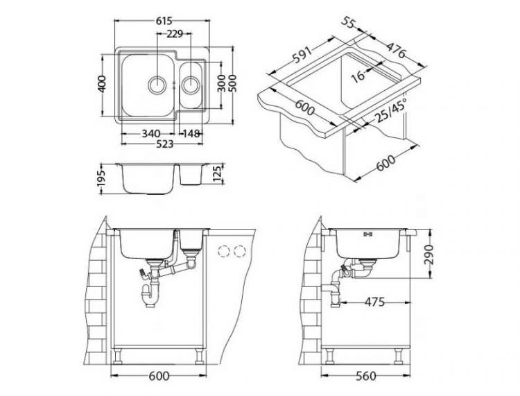 Alveus LINE MAXIM 50 SAT-90 610X500 1+1/2 кухонная мойка