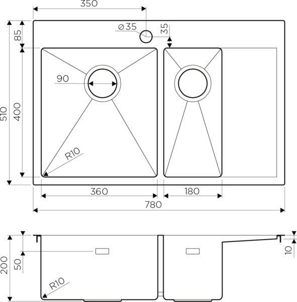 Omoikiri Akisame 78-2-IN-R нерж.сталь/нержавеющая сталь мойка