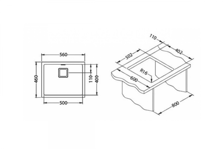 Alveus QUADRIX 50 GRANITAL+ CHOCOLATE-G03M 560X460X200 кухонная мойка