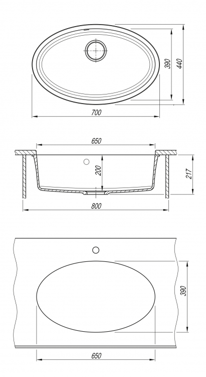 Florentina Вега Овал жасмин мойка под столешницу