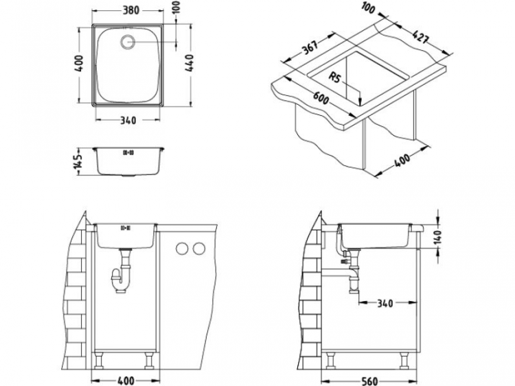 Alveus BASIC 10 NAT-60 380X440 1X кухонная мойка