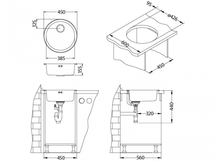 Alveus FORM 10 LEI-90 FI 450 1X кухонная мойка