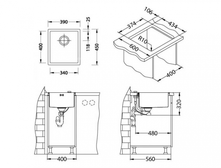 Alveus QUADRIX MONARCH 20 COOPER 390X450X200 кухонная мойка