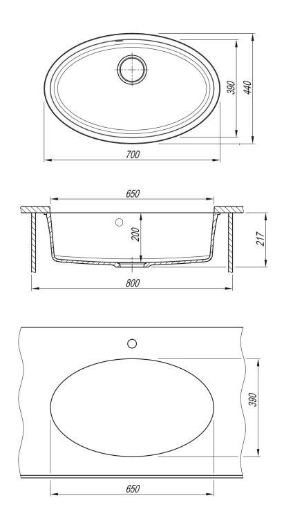 Florentina Вега Овал песочный мойка подстольного монтажа