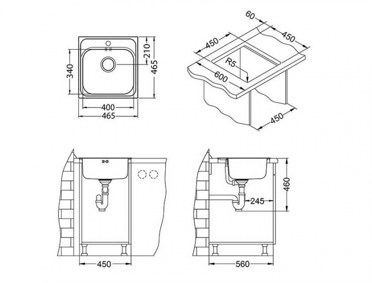 Alveus BASIC 140 NAT-90 465 X 465 1X with tap hole кухонная мойка