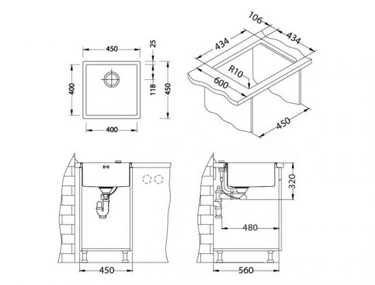 Alveus QUADRIX MONARCH 30 GOLD 450X450X200 кухонная мойка