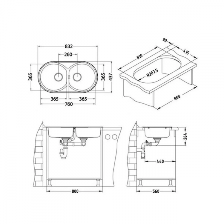 Alveus FORM 50 LEI-90 832X437 2X кухонная мойка