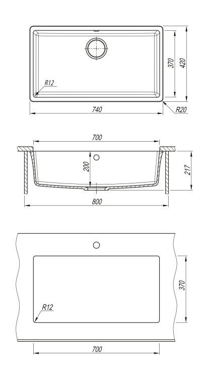 Florentina Вега 700 серый шелк мойка с подстольным монтажом