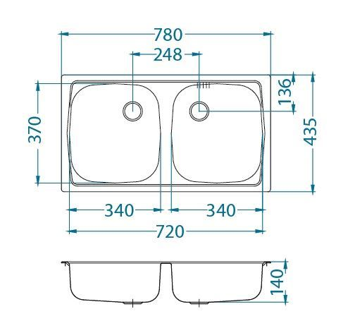 Alveus BASIC 160 LEI-90 780X435 2X LUX кухонная мойка