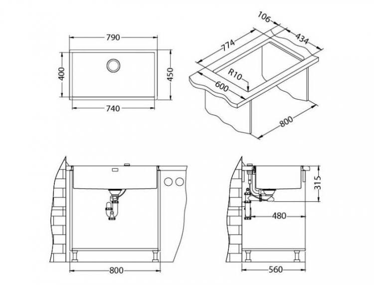 Alveus QUADRIX MONARCH 60 ANTRACIT 740x400x200 кухонная мойка