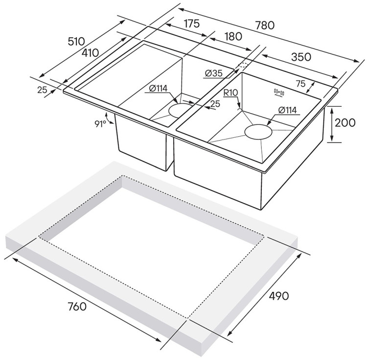 Paulmark KRONER 78 2SF вороненая сталь правая мойка