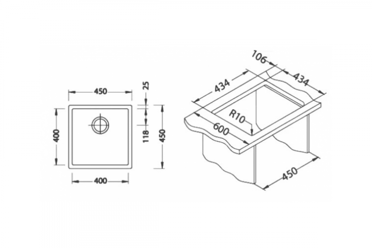 Alveus QUADRIX MONARCH COOPER 30 BRS 90 FI 450X450 кухонная мойка
