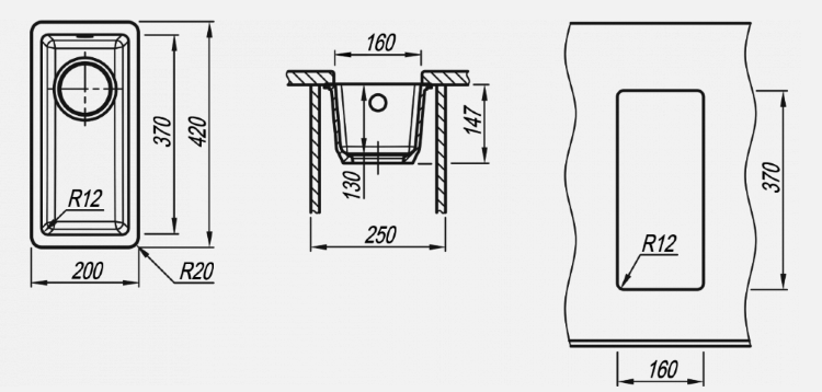 Florentina Вега 160 жасмин мойка с подстольным монтажом