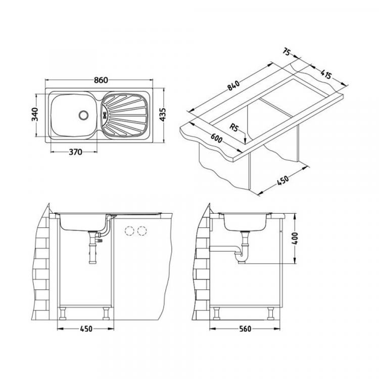 Alveus BASIC 80 NAT-60 860X435 LUX1071237 кухонная мойка