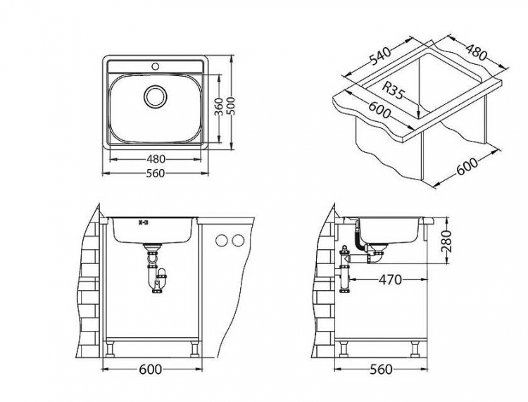 Alveus MORE 10 NAT-90 560X500 1X кухонная мойка