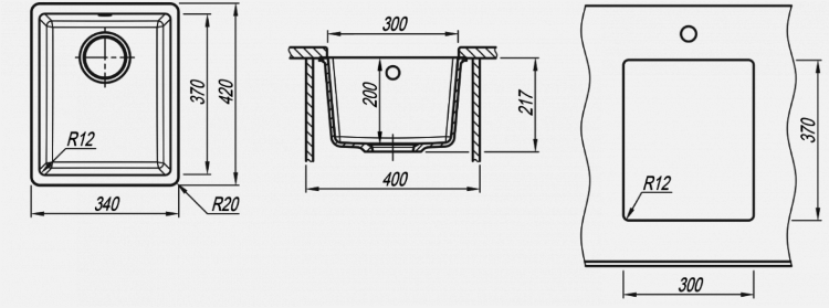 Florentina Вега 300 антрацит мойка с подстольным монтажом