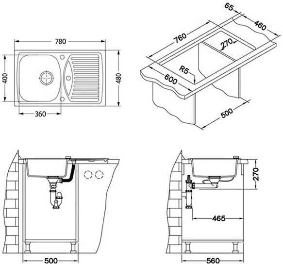 Alveus RECORD 30 GRANITAL CARBON-G91 780x480x160 1X кухонная мойка