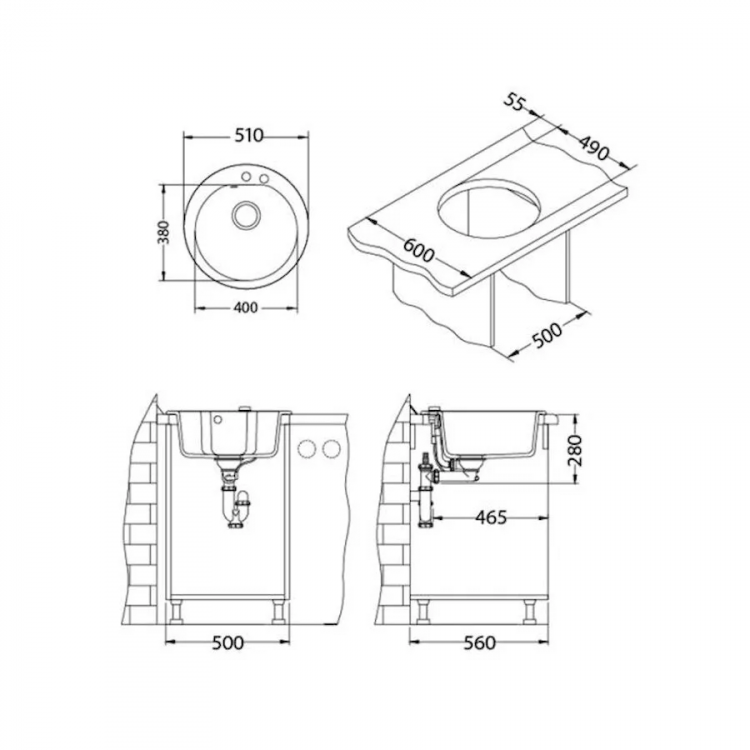 Alveus NIAGARA 10 GRANITAL BEIGE-G55 505x180 1x кухонная мойка
