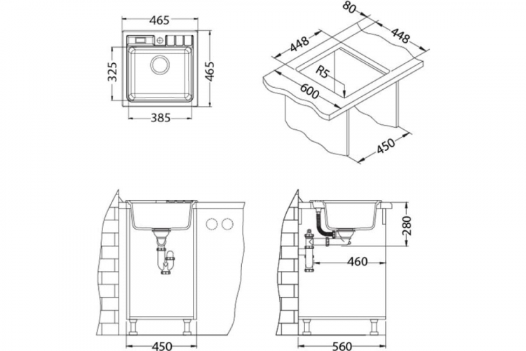 Alveus NIAGARA 20 GRANITAL ARCTIC-G11 465x465x180 1x кухонная мойка
