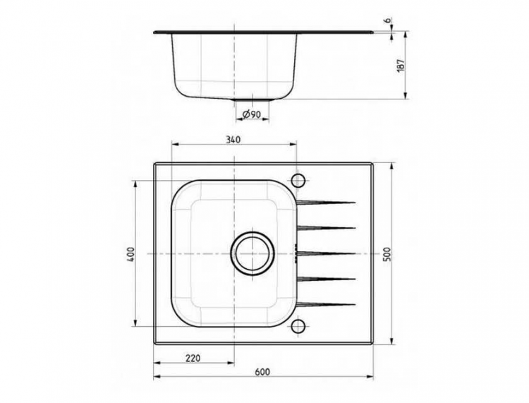 Alveus VITRO 10 RAL9005-90 (черная)600X500 кухонная мойка