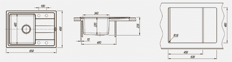 Florentina Комби 650 грей мойка с подстольным монтажом