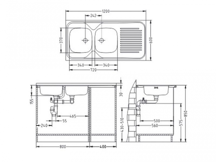 Alveus CLASSIC 100 NAT-60 1200X6002X правая1071240 кухонная мойка