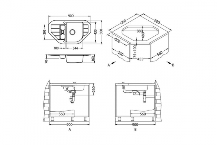 Alveus NIAGARA 60 GRANITAL BEIGE-G55 900x500x160 1X кухонная мойка