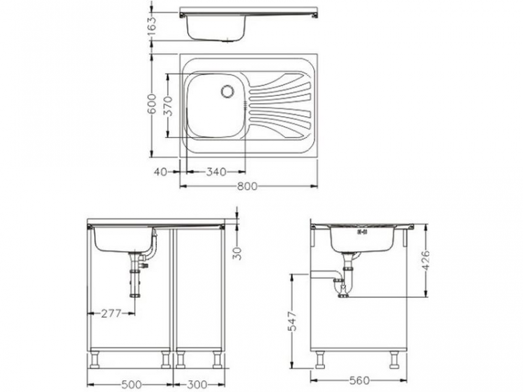 Alveus CLASSIC 30 NAT-60 800X6001X левая кухонная мойка