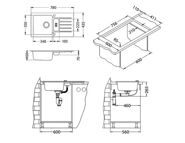 Alveus NIAGARA 70 GRANITAL BEIGE-G55 780x435x160 1+1/2 кухонная мойка