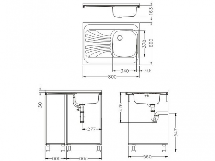Alveus CLASSIC 30 NAt-60 800X6001X правая кухонная мойка