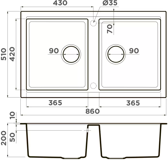 Omoikiri Tedori 86-2-BE Tetogranit/ваниль мойка