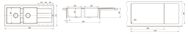 Florentina Комби 1160 серый шелк мойка с подстольным монтажом