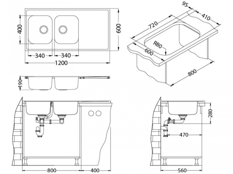 Alveus CLASSIC PRO 100 SAT-90 1200X600 2X кухонная мойка
