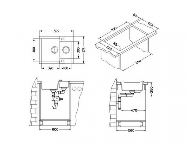 Alveus ROCK 80 GRANITAL TERRA-G22 595x475x160 1+1/2 кухонная мойка
