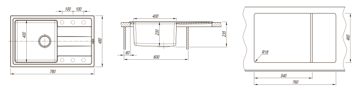 Florentina Комби 780 серый шелк мойка с подстольным монтажом