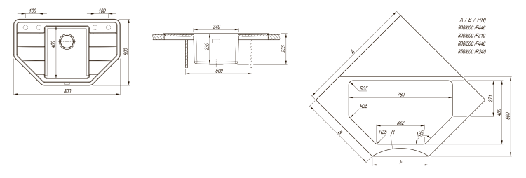 Florentina Комби 800С жасмин мойка с подстольным монтажом