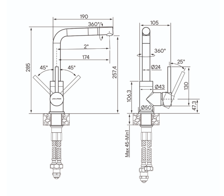 Paulmark HONNER черный металлик смеситель