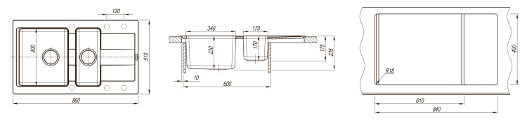 Florentina Комби 860К серый шелк мойка с подстольным монтажом