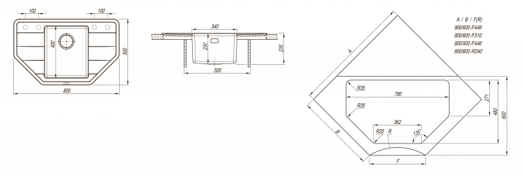 Florentina Комби 800С шампань мойка с подстольным монтажом