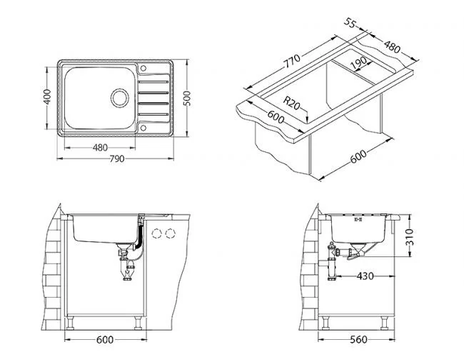 Alveus PRAKTIK 120 SAT-90 790X500 1X кухонная мойка
