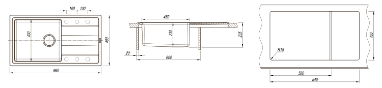 Florentina Комби 860 антрацит мойка