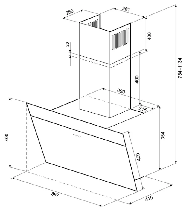 Krona steel Kristen 900 white/inox S вытяжка кухонная