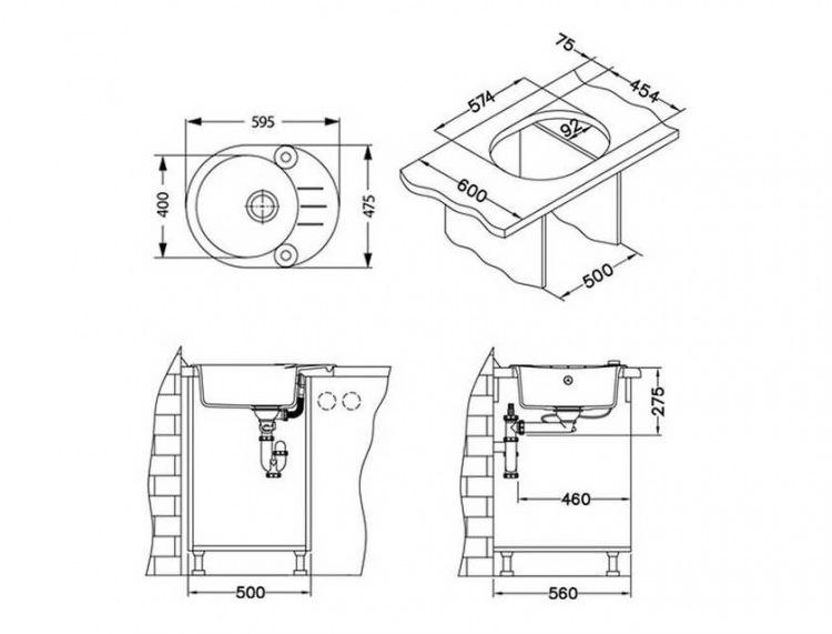 Alveus ROLL 40 GRANITAL CARBON-G91 595x475x160 1x кухонная мойка