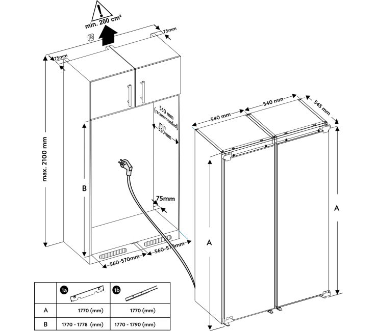 Schaub Lorenz SLUE524-1WE встраиваемый холодильник Side by Side