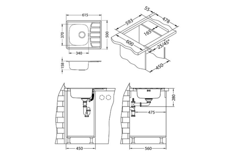 Alveus ZOOM 10 LEI-90-615X500 кухонная мойка
