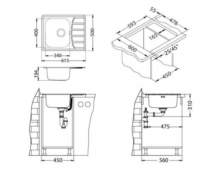 Alveus ZOOM 10 MAXIM SAT-90 615X500 1X кухонная мойка