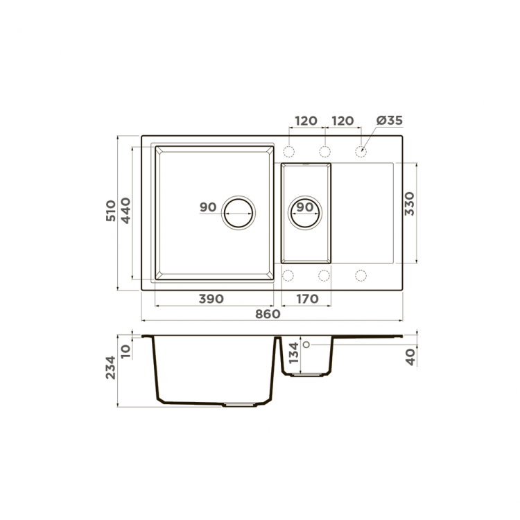 Omoikiri Daisen 86-2-GR Artgranit Leningrad grey мойка